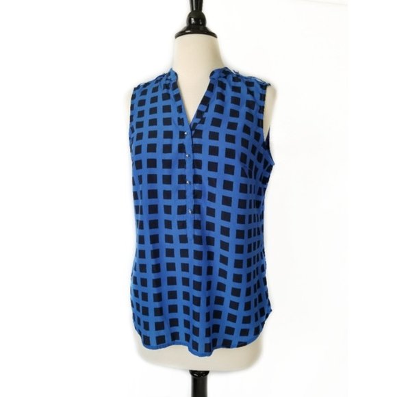 Womens Black & Blue Grid Print Sleeveless Top S - Picture 1 of 8